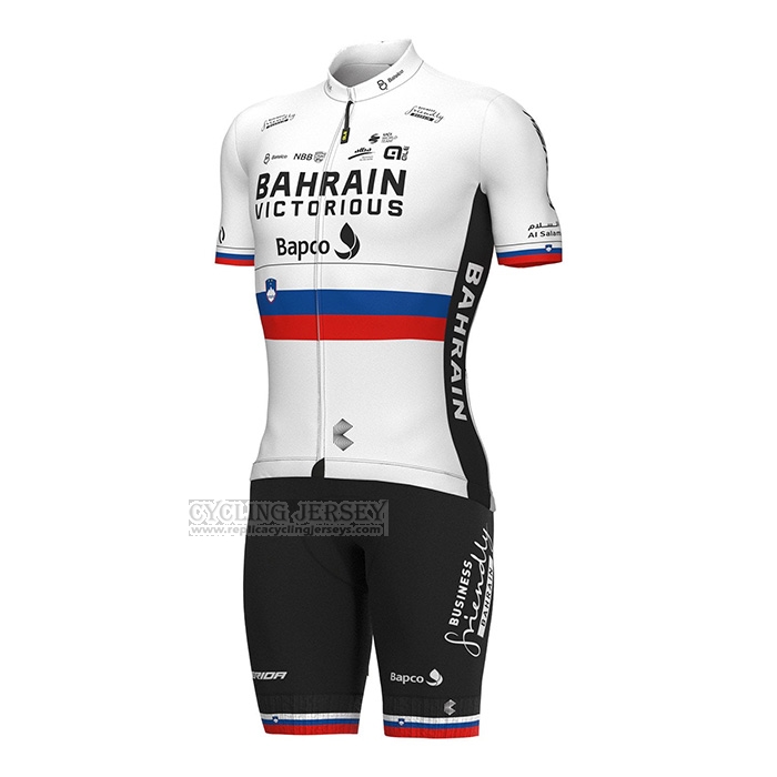 2022 Cycling Jersey Slovenia Champion Bahrain Victorious White Red Short Sleeve and Bib Short